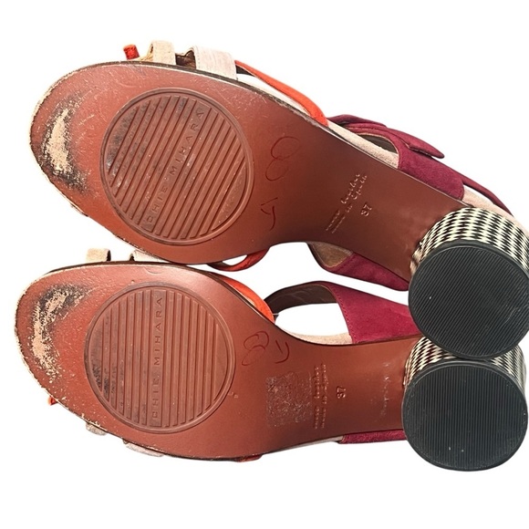 Chie Mihara Block Heel Sandals Checkered Heel Multi Colored Suede EU 37 US 7.5 - Picture 4 of 9